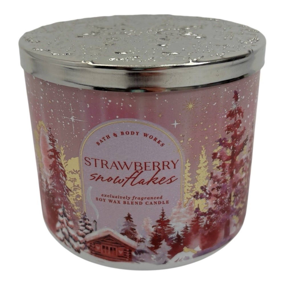 Bath & Body Works Strawberry Snowflakes 3-Wick Candle 14.5oz Winter Holiday
